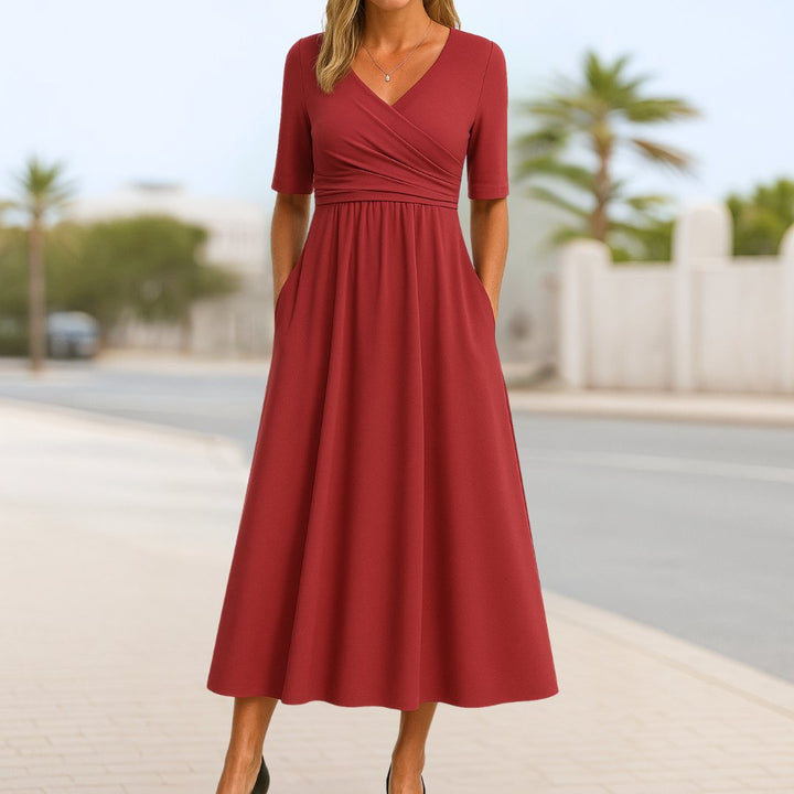 Matilda | Graceful V-Neck Wrap Front Midi Dress