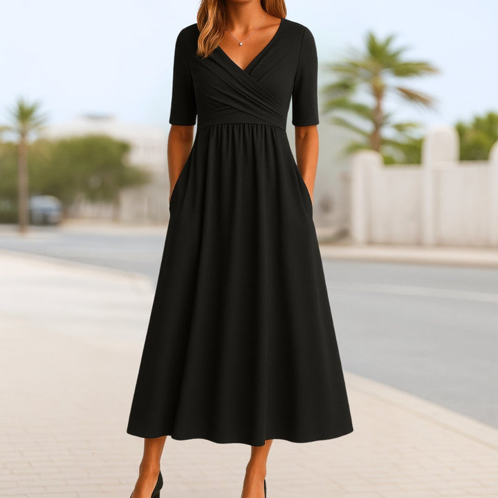 Matilda | Graceful V-Neck Wrap Front Midi Dress