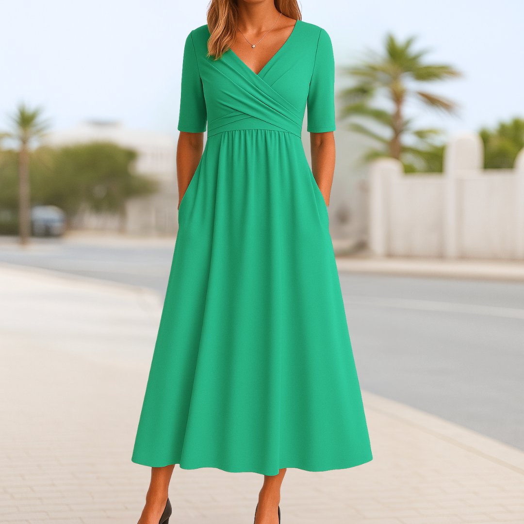 Matilda | Graceful V-Neck Wrap Front Midi Dress