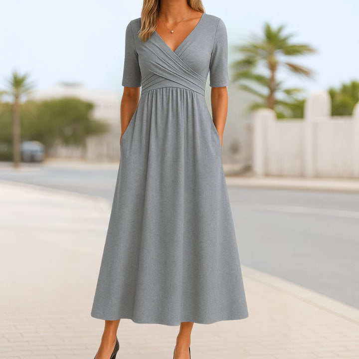 Matilda | Graceful V-Neck Wrap Front Midi Dress