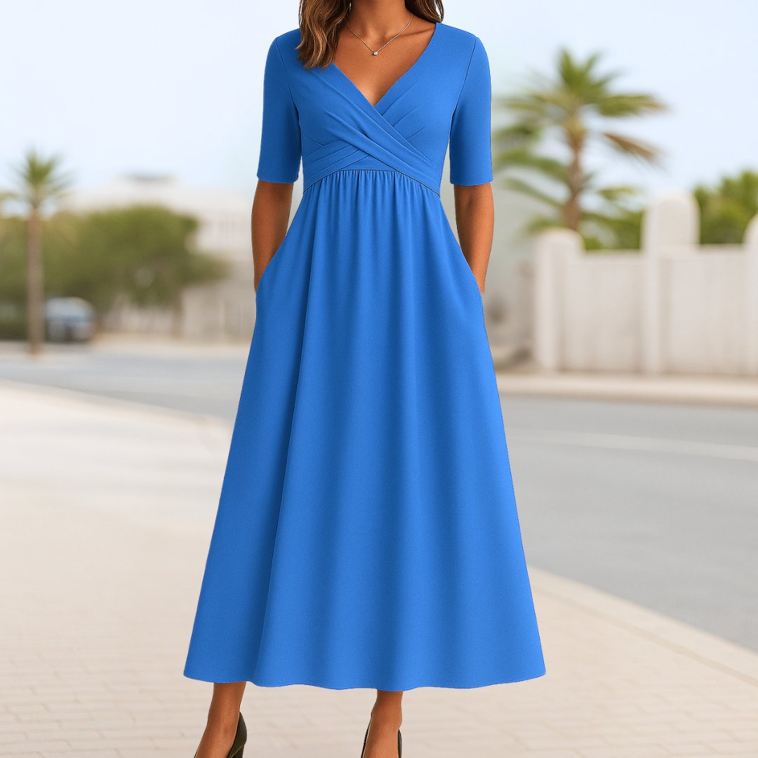 Matilda | Graceful V-Neck Wrap Front Midi Dress