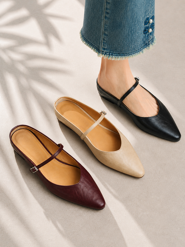 Matilda | Polished Pointed Toe Slip-On Mules