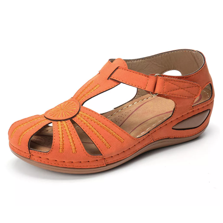 Matilda | Polished Round Toe Wedges with Embroidered Strap Detail