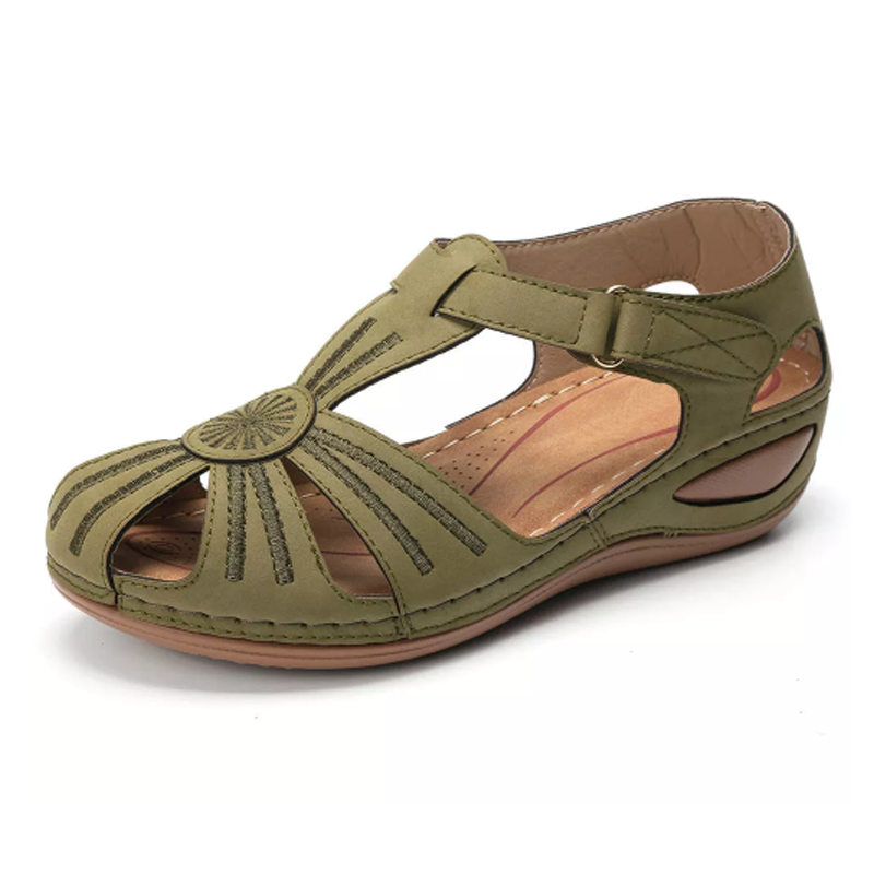 Matilda | Polished Round Toe Wedges with Embroidered Strap Detail