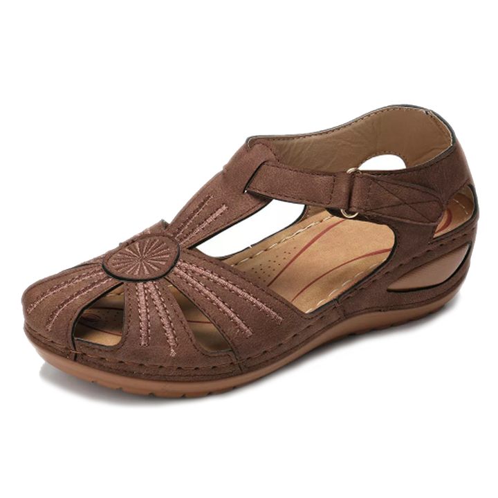Matilda | Polished Round Toe Wedges with Embroidered Strap Detail
