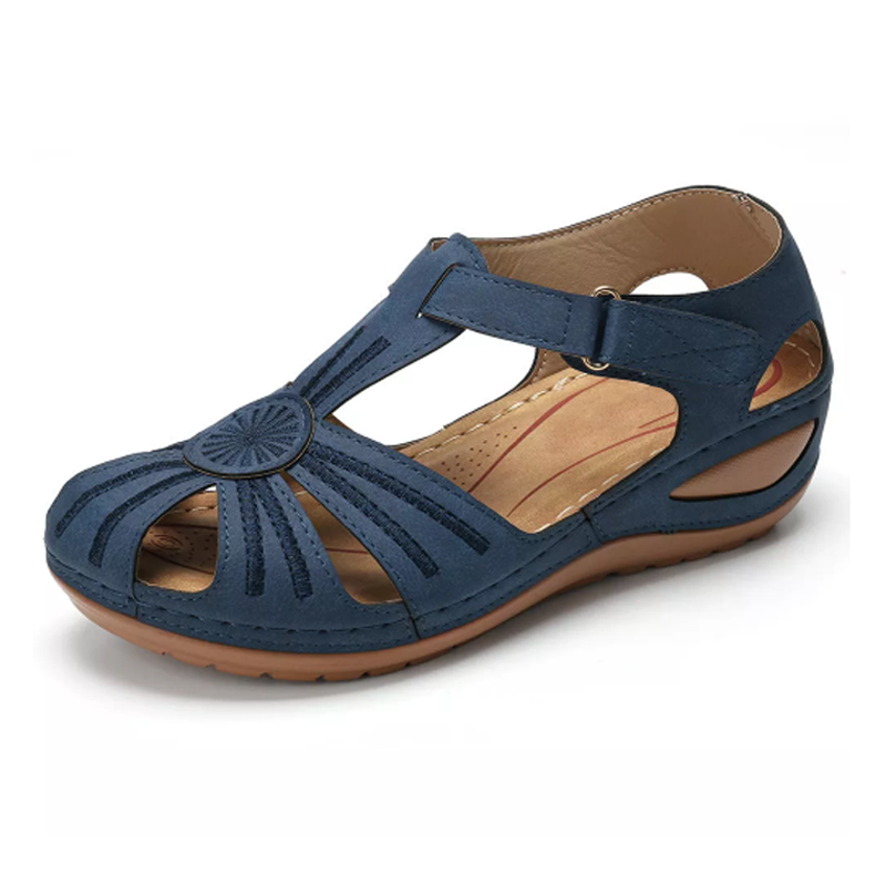 Matilda | Polished Round Toe Wedges with Embroidered Strap Detail