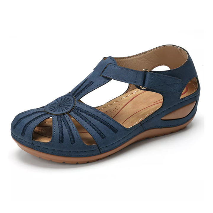 Matilda | Polished Round Toe Wedges with Embroidered Strap Detail