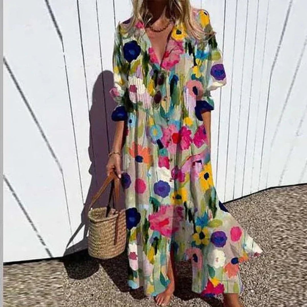 Matilda | Relaxed Floral Boho Dress with Flowing V-Neck Maxi Silhouette