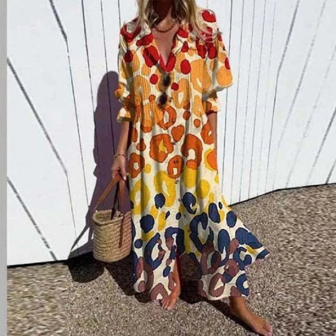 Matilda | Relaxed Floral Boho Dress with Flowing V-Neck Maxi Silhouette
