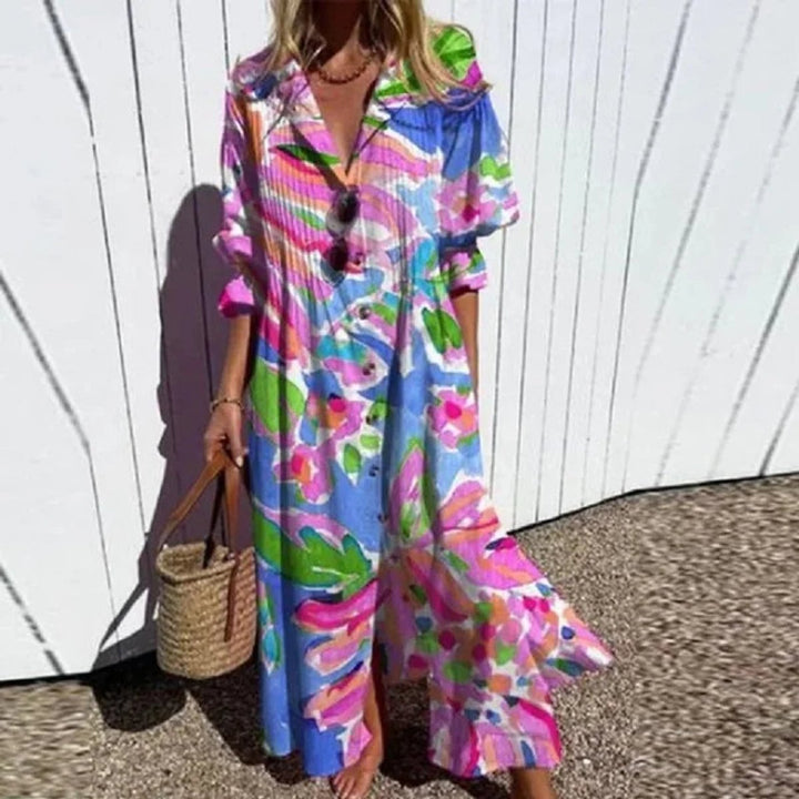 Matilda | Relaxed Floral Boho Dress with Flowing V-Neck Maxi Silhouette