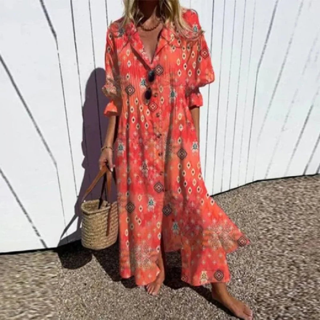 Matilda | Relaxed Floral Boho Dress with Flowing V-Neck Maxi Silhouette