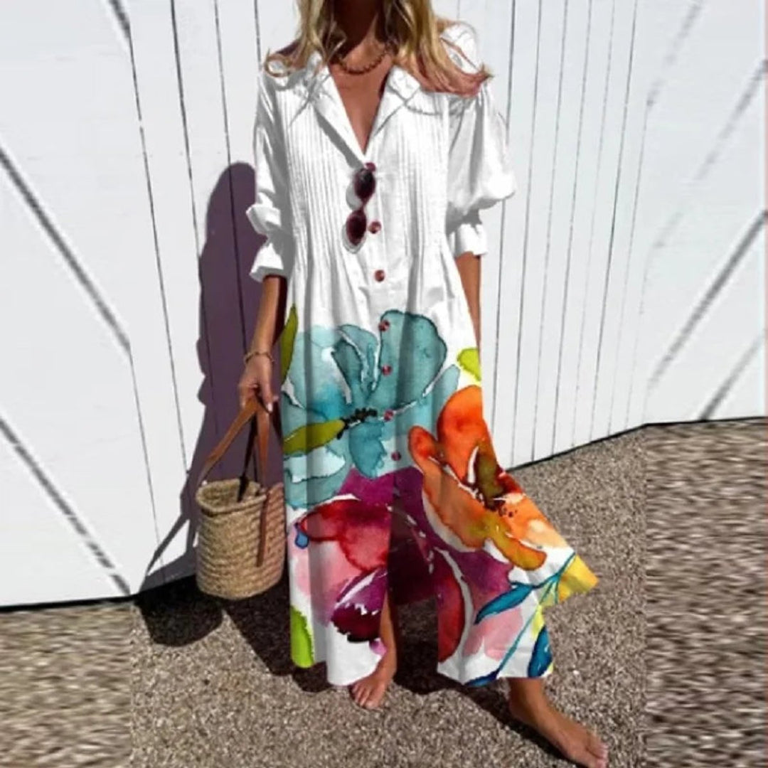 Matilda | Relaxed Floral Boho Dress with Flowing V-Neck Maxi Silhouette