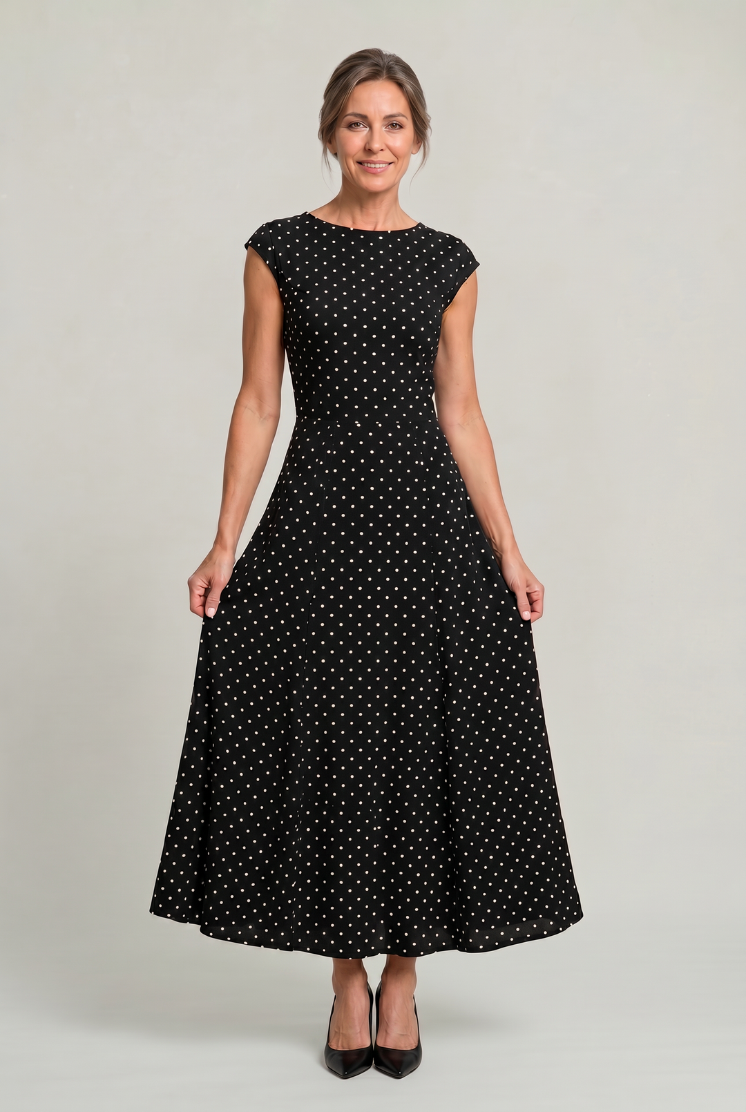 Matilda | Timeless Polka Dot Maxi Party Dress with Cap Sleeves
