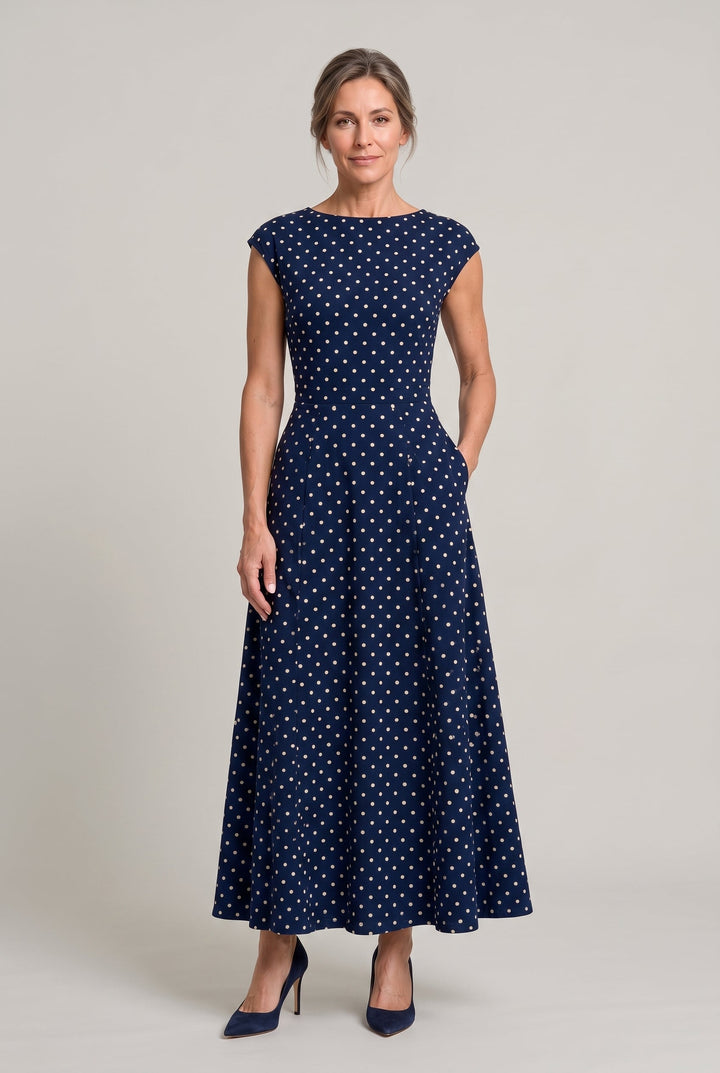 Matilda | Timeless Polka Dot Maxi Party Dress with Cap Sleeves