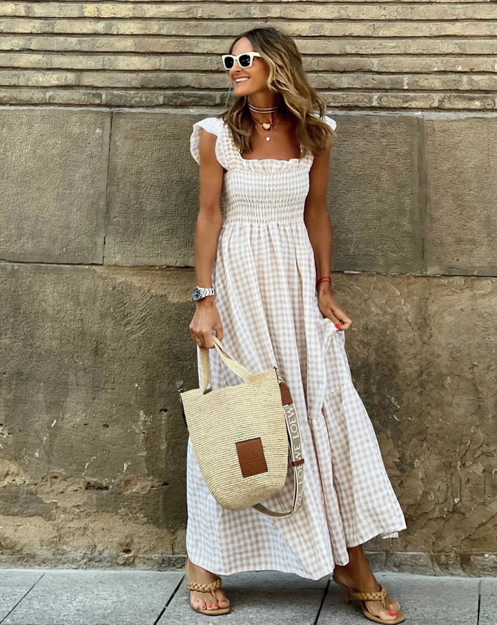 Matilda | Timeless Smocked Gingham Maxi Dress with Flutter Sleeves