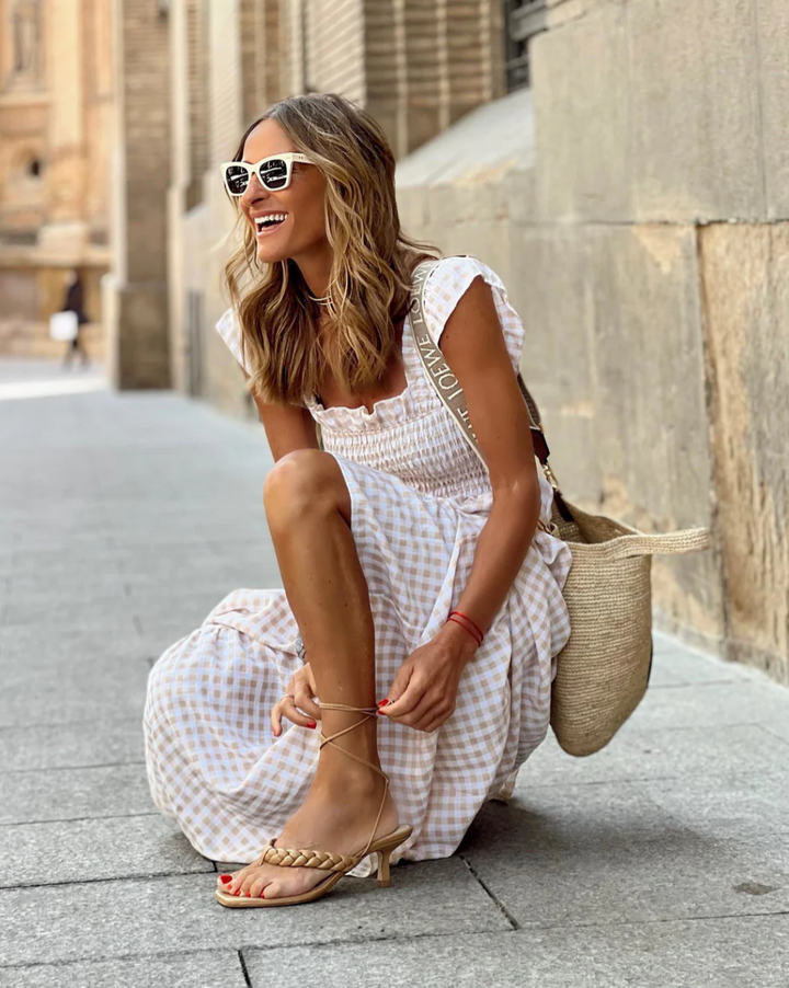 Matilda | Timeless Smocked Gingham Maxi Dress with Flutter Sleeves
