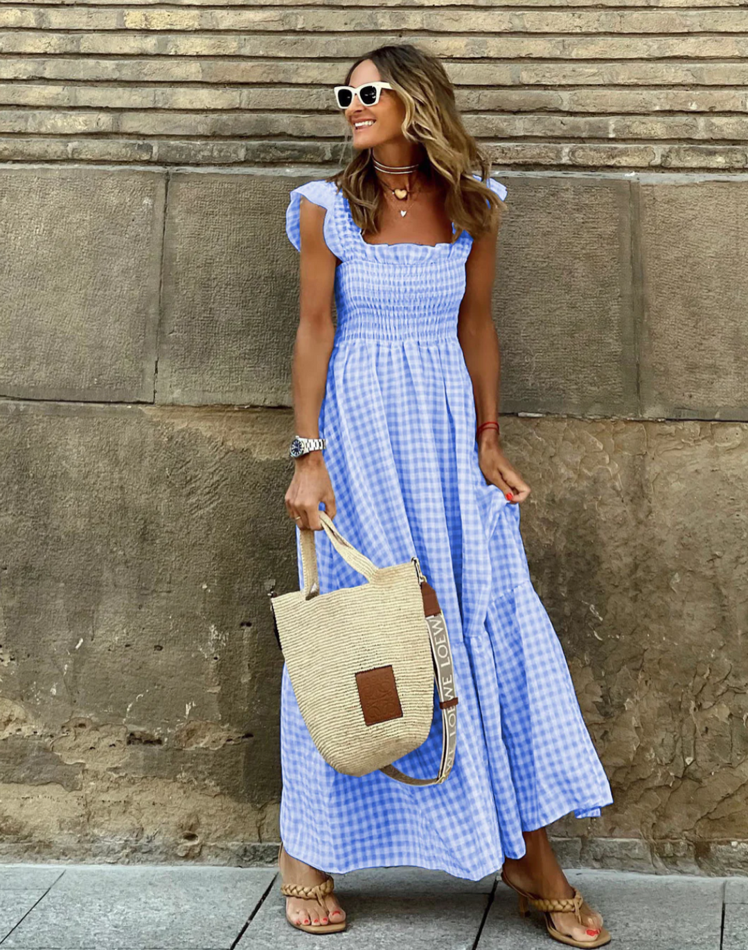 Matilda | Timeless Smocked Gingham Maxi Dress with Flutter Sleeves