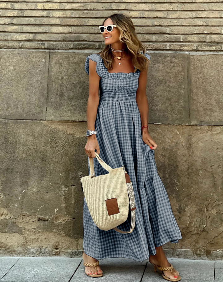 Matilda | Timeless Smocked Gingham Maxi Dress with Flutter Sleeves