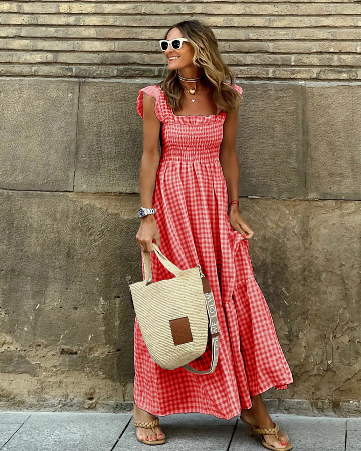 Matilda | Timeless Smocked Gingham Maxi Dress with Flutter Sleeves