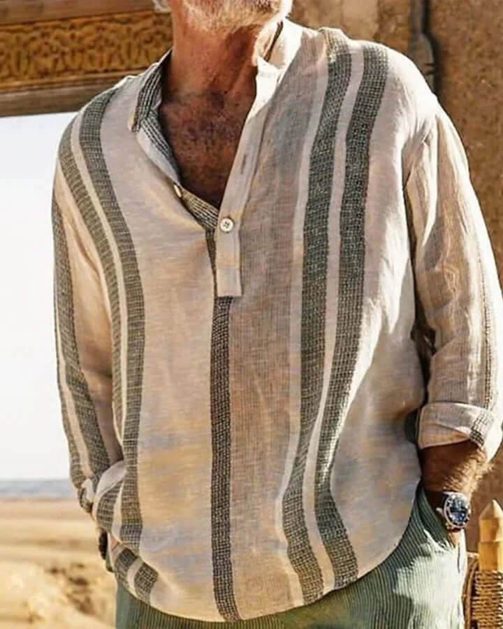 Maverick | Relaxed Striped Grandad Collar Linen Shirt