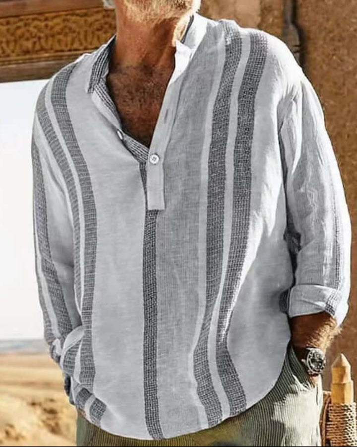 Maverick | Relaxed Striped Grandad Collar Linen Shirt