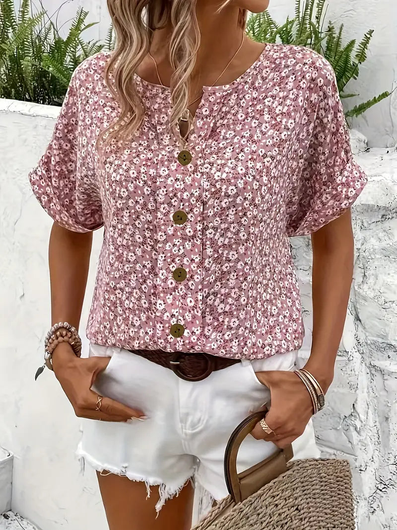 Maya | Classic Ditsy Floral Button-Up Summer Top