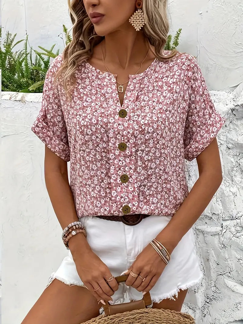 Maya | Classic Ditsy Floral Button-Up Summer Top