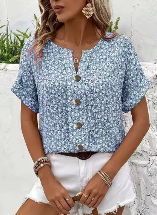 Maya | Classic Ditsy Floral Button-Up Summer Top