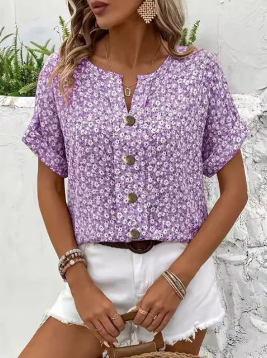 Maya | Classic Ditsy Floral Button-Up Summer Top