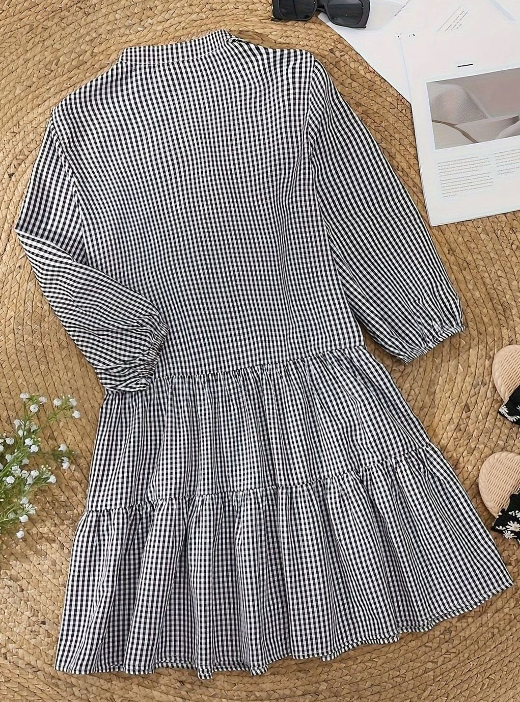Maya | Cosy Gingham Tiered Mini Dress with Puff Sleeves