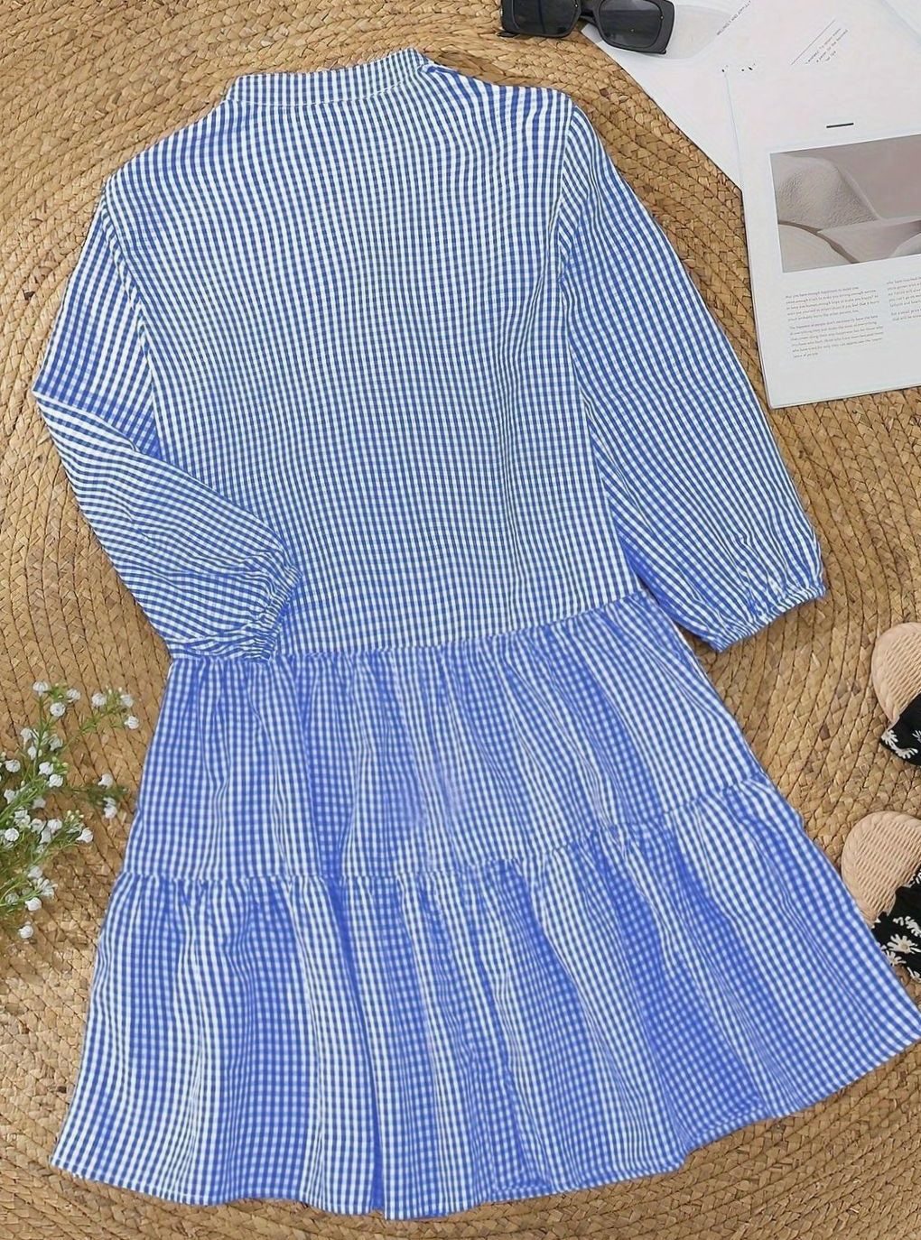 Maya | Cosy Gingham Tiered Mini Dress with Puff Sleeves
