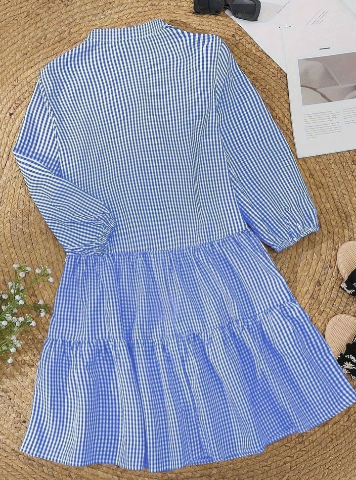 Maya | Cosy Gingham Tiered Mini Dress with Puff Sleeves