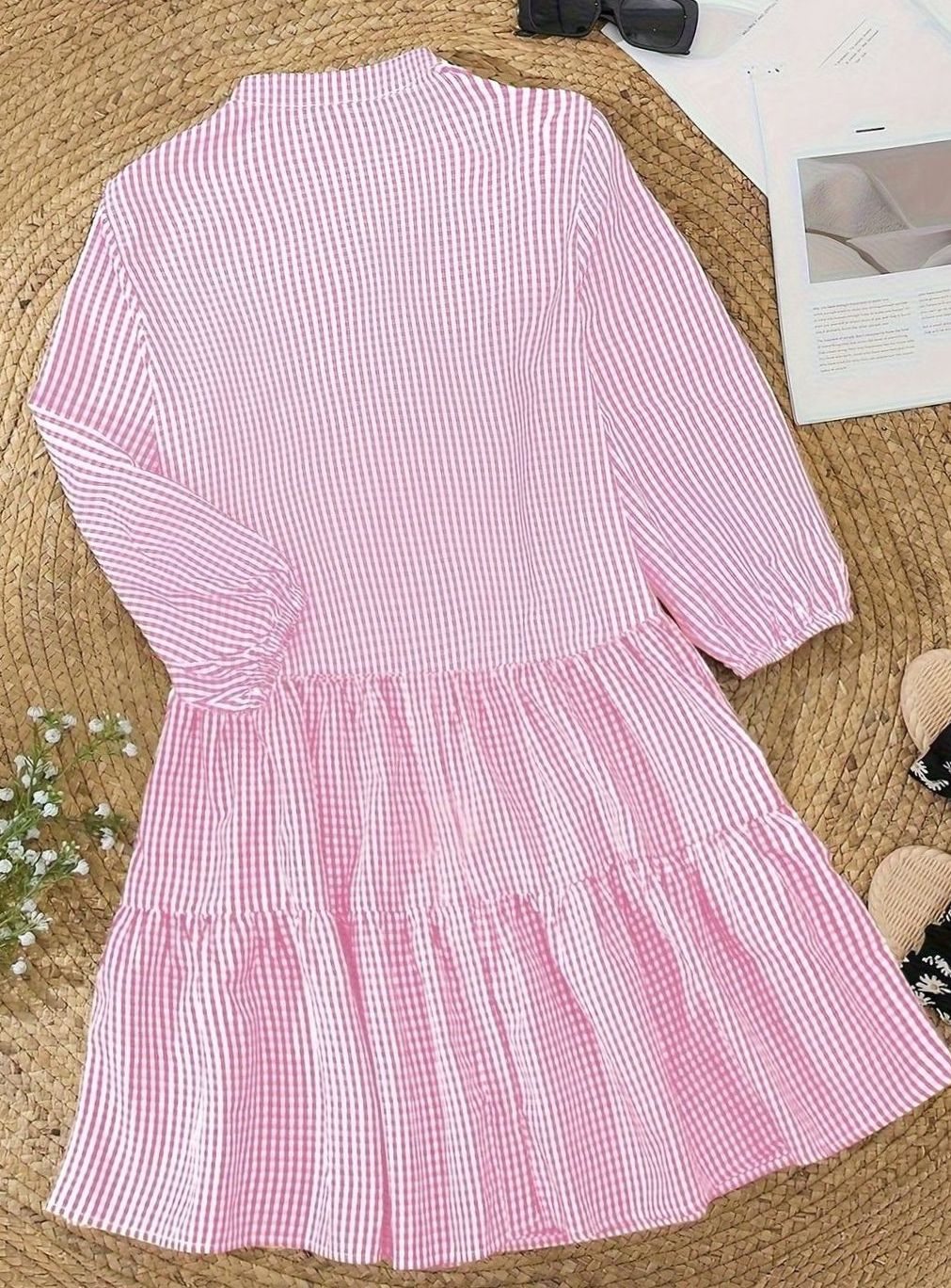 Maya | Cosy Gingham Tiered Mini Dress with Puff Sleeves