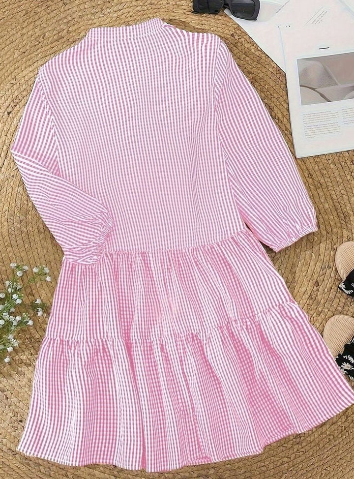 Maya | Cosy Gingham Tiered Mini Dress with Puff Sleeves
