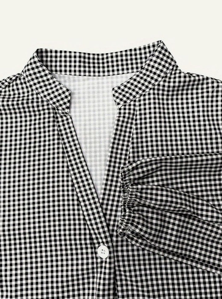 Maya | Cosy Gingham Tiered Mini Dress with Puff Sleeves