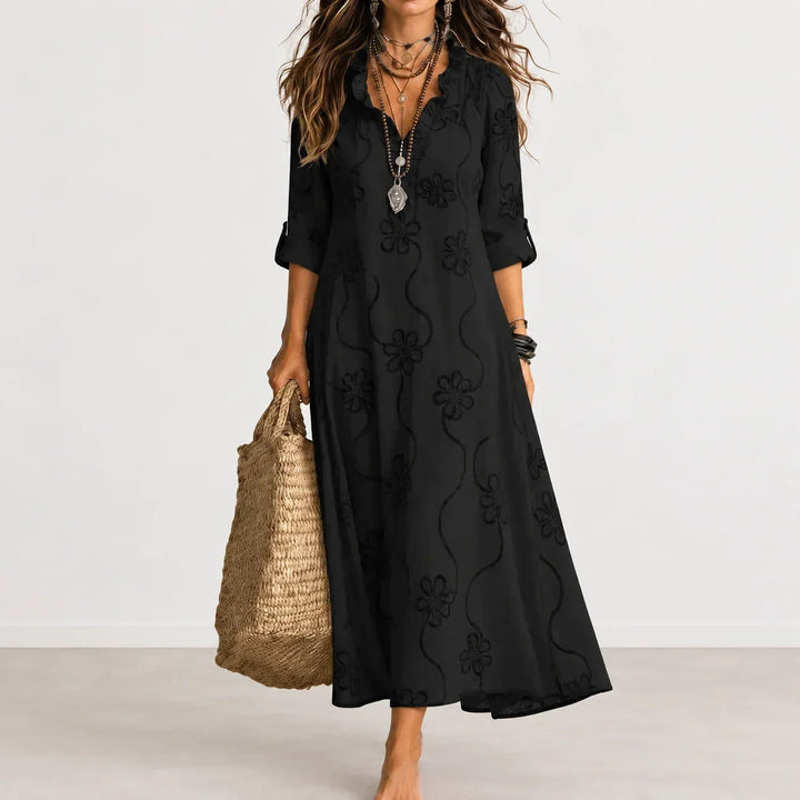 Maya | Embroidered Floral V-Neck Maxi Summer Dresses