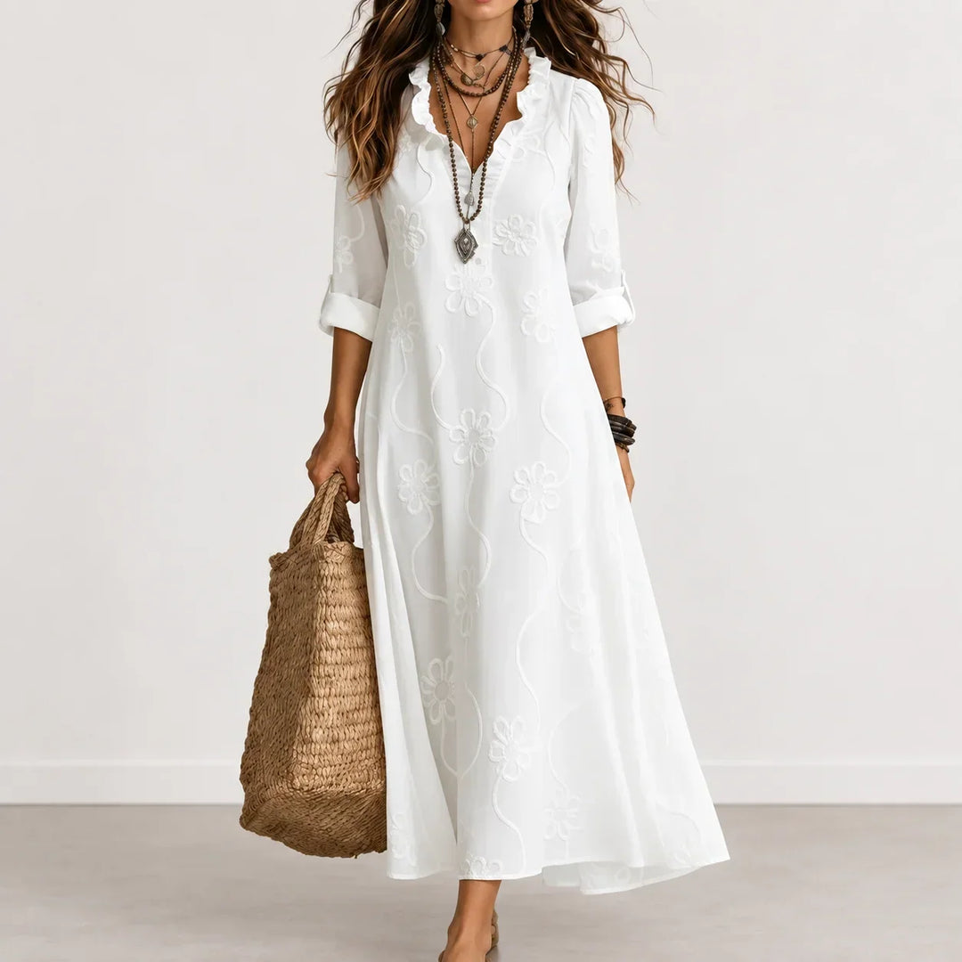 Maya | Embroidered Floral V-Neck Maxi Summer Dresses