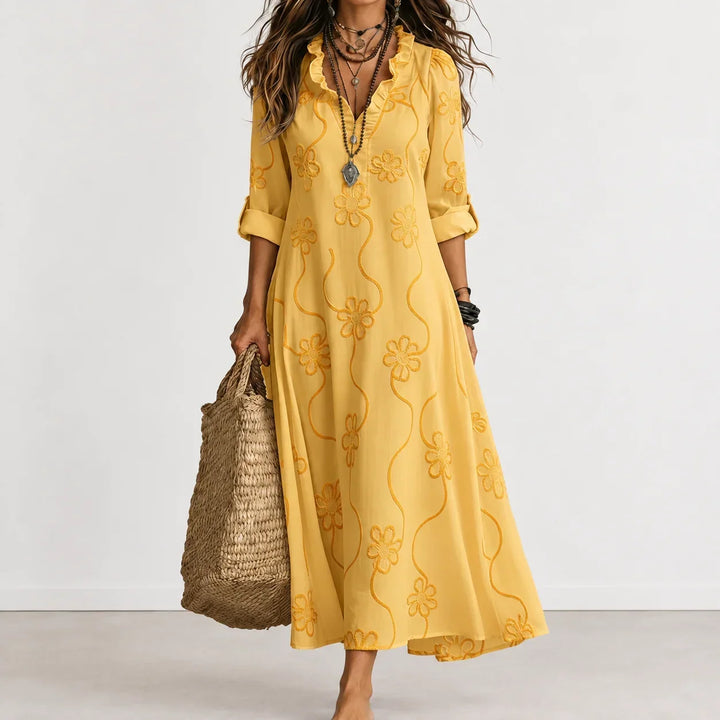 Maya | Embroidered Floral V-Neck Maxi Summer Dresses