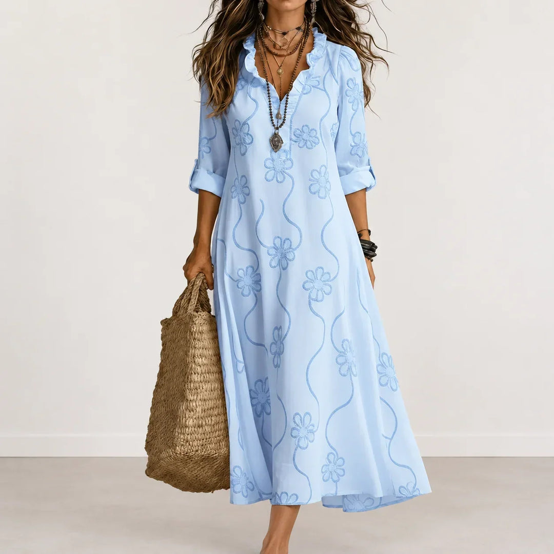 Maya | Embroidered Floral V-Neck Maxi Summer Dresses