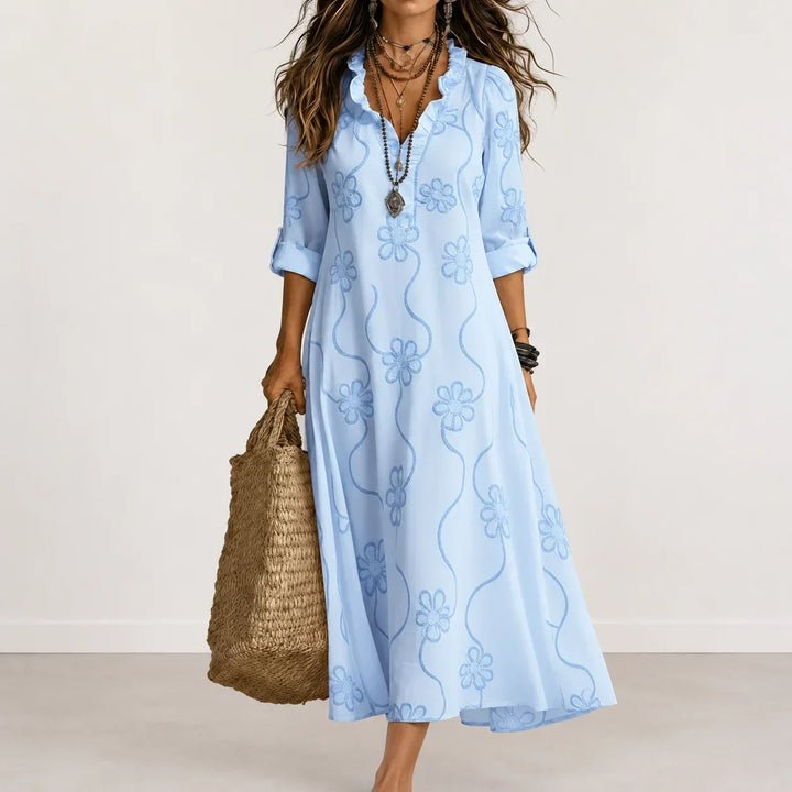 Maya | Embroidered Floral V-Neck Maxi Summer Dresses