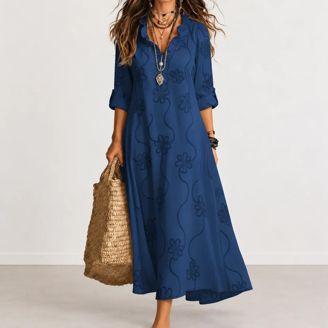 Maya | Embroidered Floral V-Neck Maxi Summer Dresses