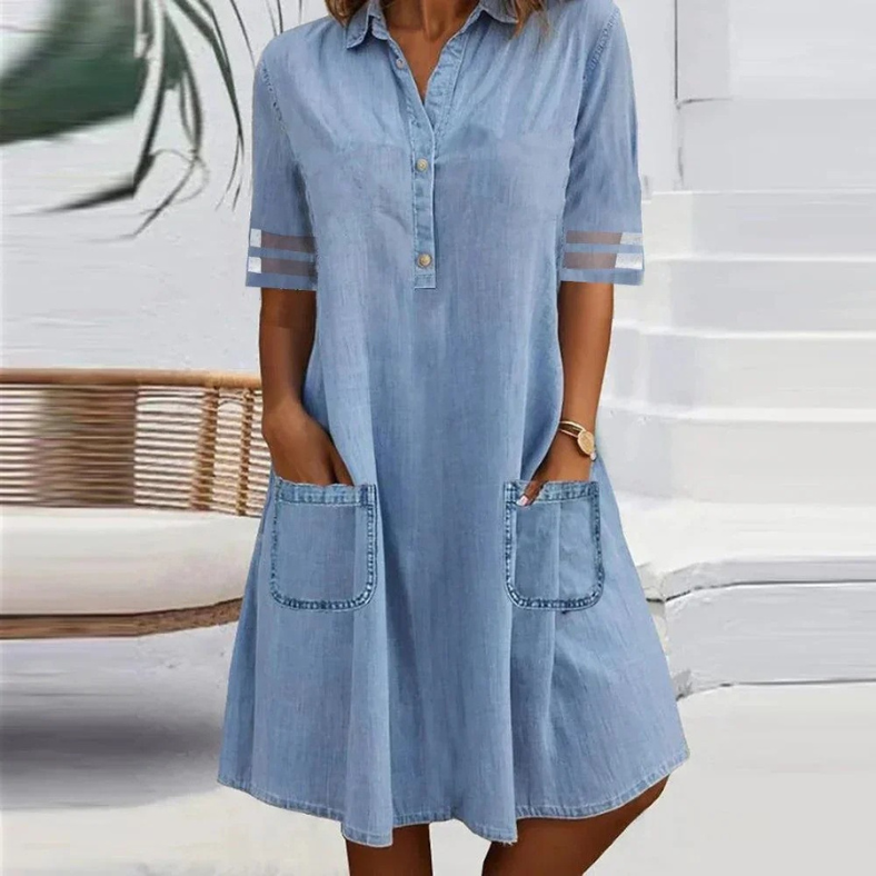 Maya | Polished Denim Shirt Dress with Pockets
