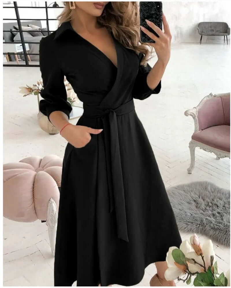 Maya | Refined Collared Wrap Cocktail Dress