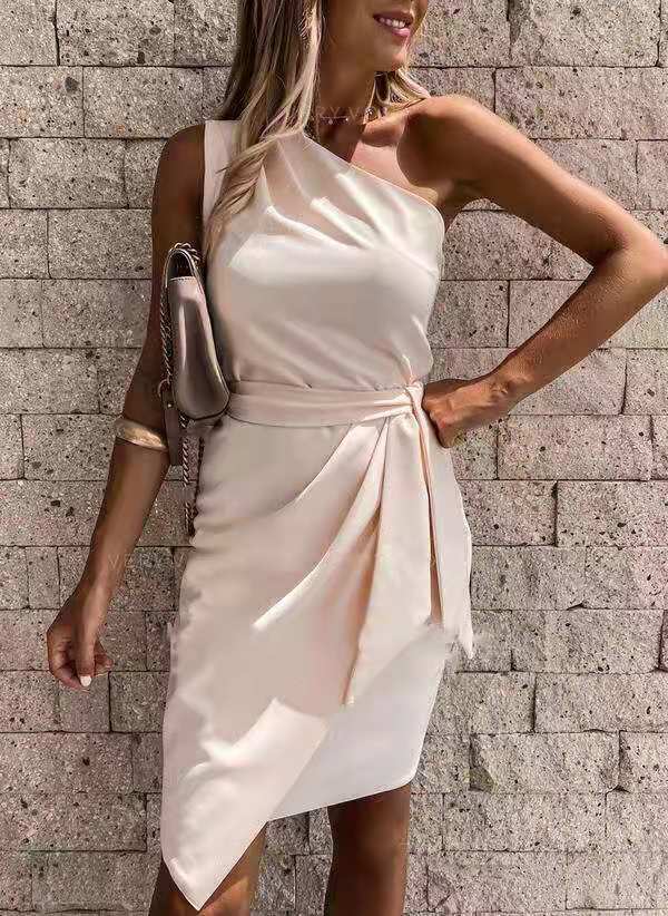 Maya | Sophisticated One Shoulder Tie Waist Christmas Dress