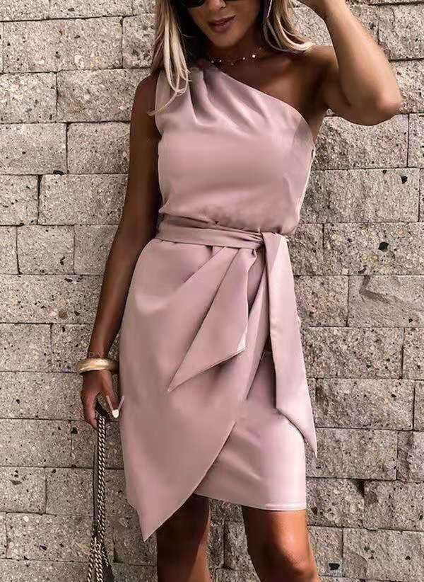 Maya | Sophisticated One Shoulder Tie Waist Christmas Dress