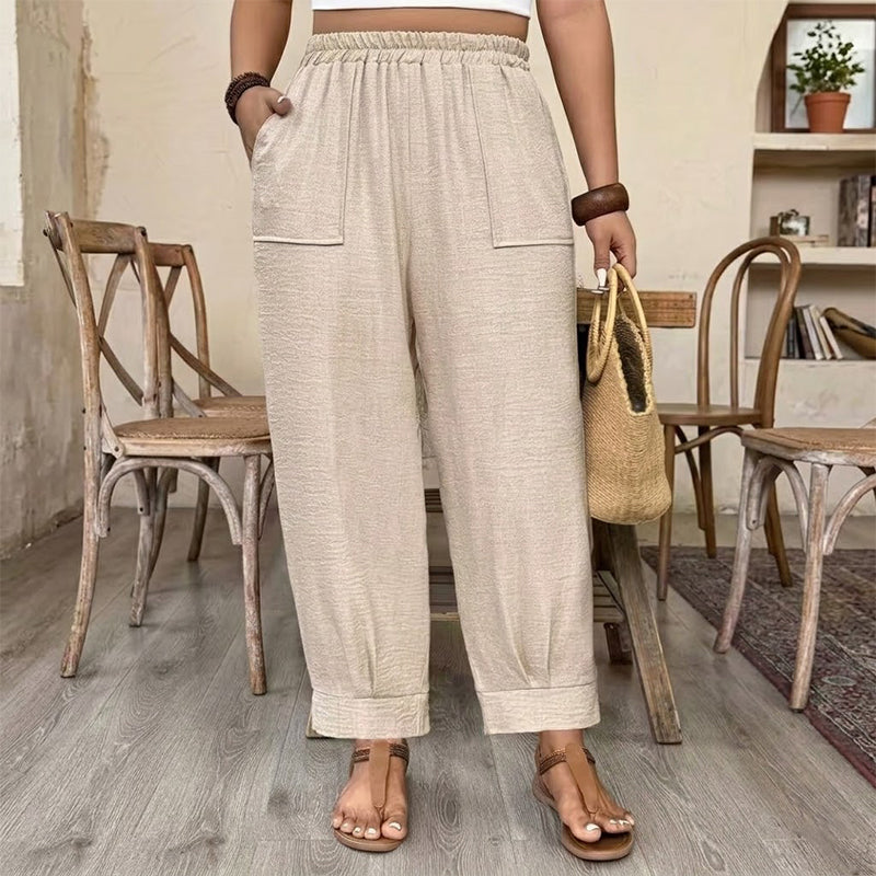 Maya | Stylish Wide Leg Harem Linen Pants with Elastic Waist