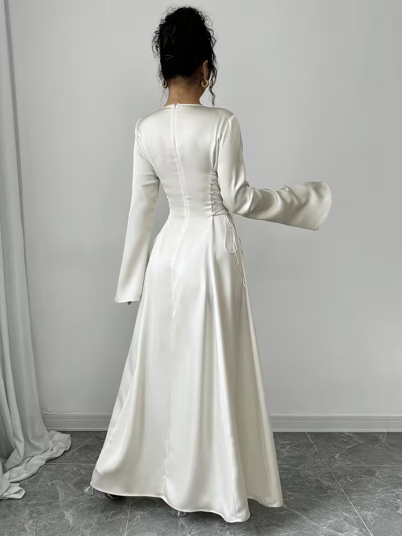 Mia | Bell Sleeve Lace-Up Cocktail Maxi Dress