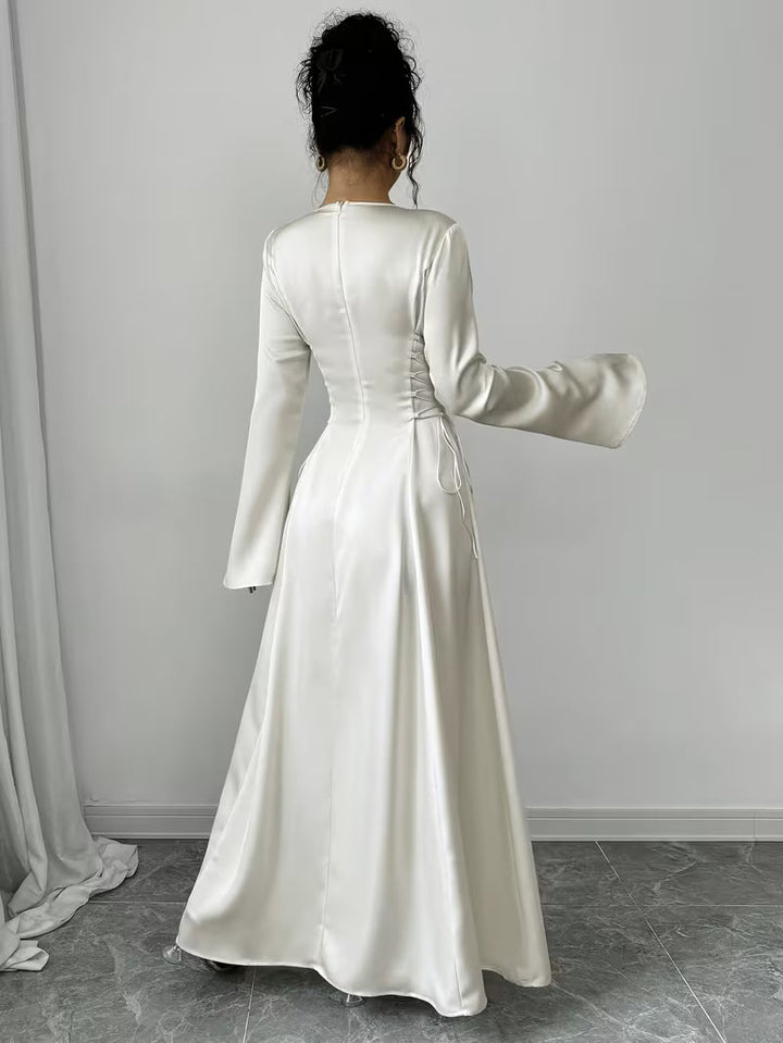 Mia | Bell Sleeve Lace-Up Cocktail Maxi Dress