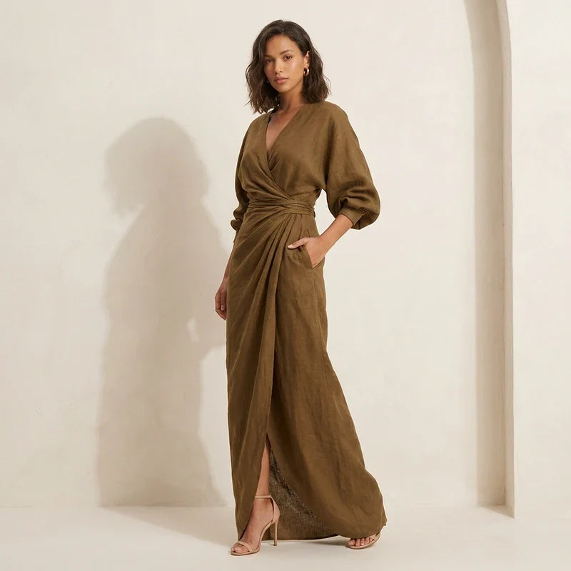 Mia | Effortless Wrap Maxi Linen Dress Women