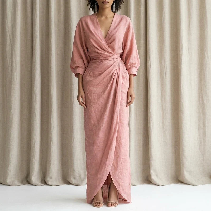 Mia | Effortless Wrap Maxi Linen Dress Women